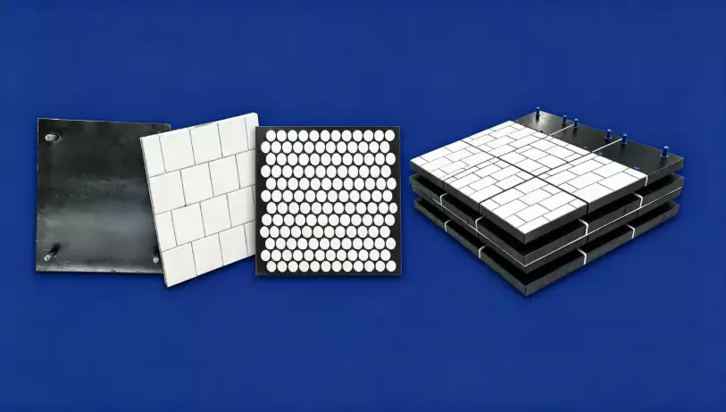 ceramic‑rubber‑steel composite liner, wear‑resistant liner, wear‑protection liner, ceramic lining, mining chute liner, hopper wear protection, high‑impact wear‑resistant parts
